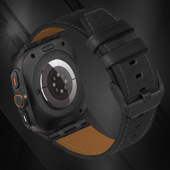 For Samsung Galaxy Watch Ultra 47mm Crazy Horse Leather Watch Band(Black+Black Buckle)