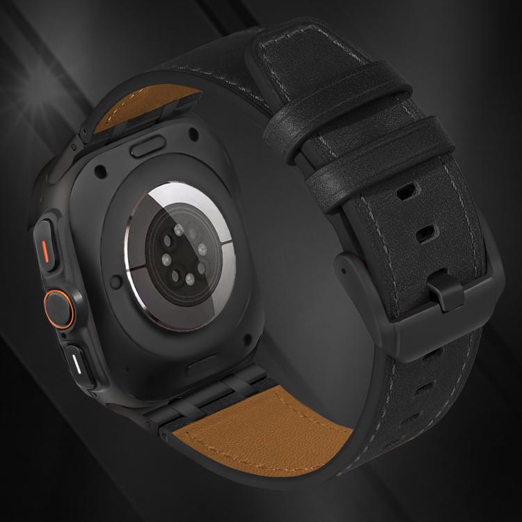For Samsung Galaxy Watch Ultra 47mm Crazy Horse Leather Watch Band(Black+Black Buckle)