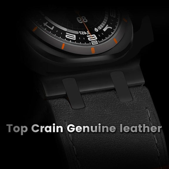 For Samsung Galaxy Watch Ultra 47mm Crazy Horse Leather Watch Band(Black+Black Buckle)