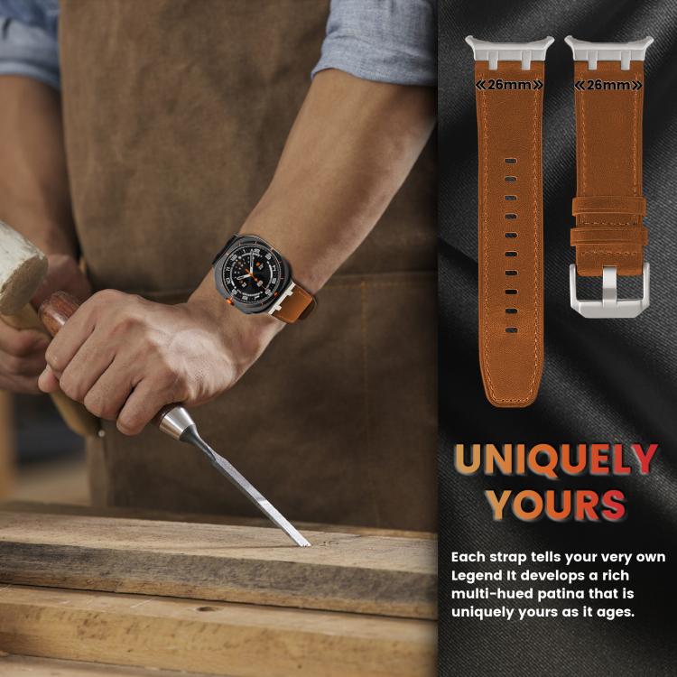 For Samsung Galaxy Watch Ultra 47mm Crazy Horse Leather Watch Band(Red Brown+Titanium Buckle) - Watch Bands by PMC TechLife | Online Shopping South Africa | PMC TechLife | Buy Now Pay Later Mobicred