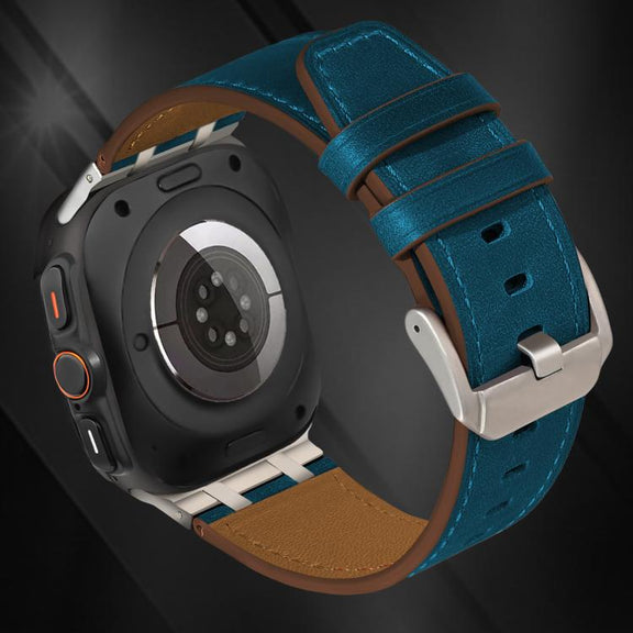 For Samsung Galaxy Watch Ultra 47mm Crazy Horse Leather Watch Band(Dark Blue+Titanium Buckle)