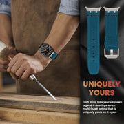 For Samsung Galaxy Watch Ultra 47mm Crazy Horse Leather Watch Band(Dark Blue+Titanium Buckle)