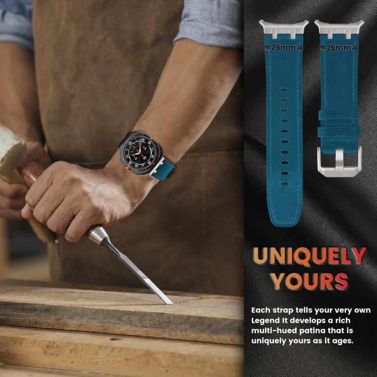 For Samsung Galaxy Watch Ultra 47mm Crazy Horse Leather Watch Band(Dark Blue+Titanium Buckle)