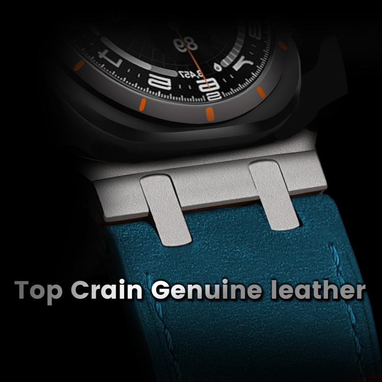 For Samsung Galaxy Watch Ultra 47mm Crazy Horse Leather Watch Band(Dark Blue+Titanium Buckle)