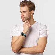 For Samsung Galaxy Watch Ultra 47mm Crazy Horse Leather Watch Band(Dark Blue+Titanium Buckle)
