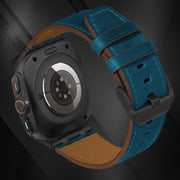 For Samsung Galaxy Watch Ultra 47mm Crazy Horse Leather Watch Band(Dark Blue+Black Buckle)