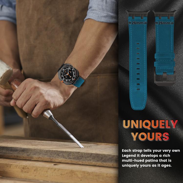For Samsung Galaxy Watch Ultra 47mm Crazy Horse Leather Watch Band(Dark Blue+Black Buckle)
