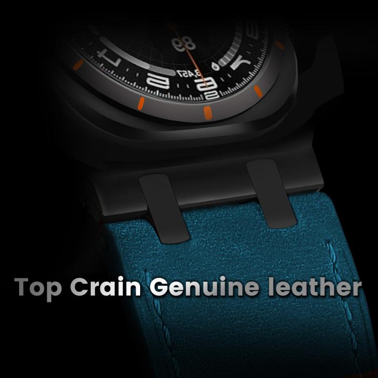 For Samsung Galaxy Watch Ultra 47mm Crazy Horse Leather Watch Band(Dark Blue+Black Buckle)