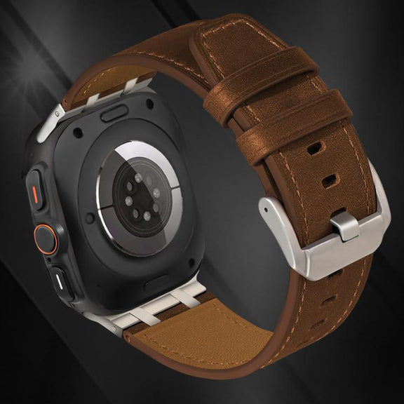 For Samsung Galaxy Watch Ultra 47mm Crazy Horse Leather Watch Band(Black+Titanium)