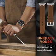 For Samsung Galaxy Watch Ultra 47mm Crazy Horse Leather Watch Band(Black+Titanium)