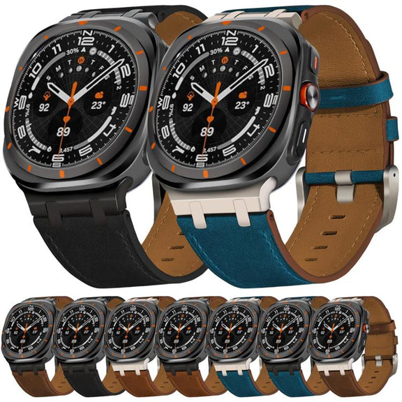 For Samsung Galaxy Watch Ultra 47mm Crazy Horse Leather Watch Band(Black+Titanium)