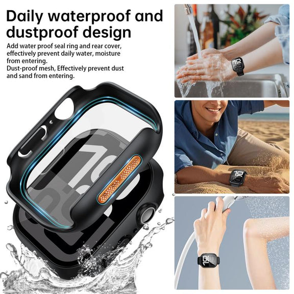 For Apple Watch SE / Series 44mm Tempered Film Integrated PC Watch Protective Case(Original Machine Black)