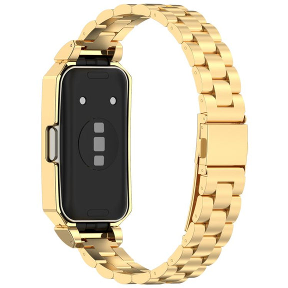 For Huawei Band 10 / 10 NFC / 9 / 9 NFC Watch Frame Integrated Three Beads Stainless Steel Watch Band(Gold)