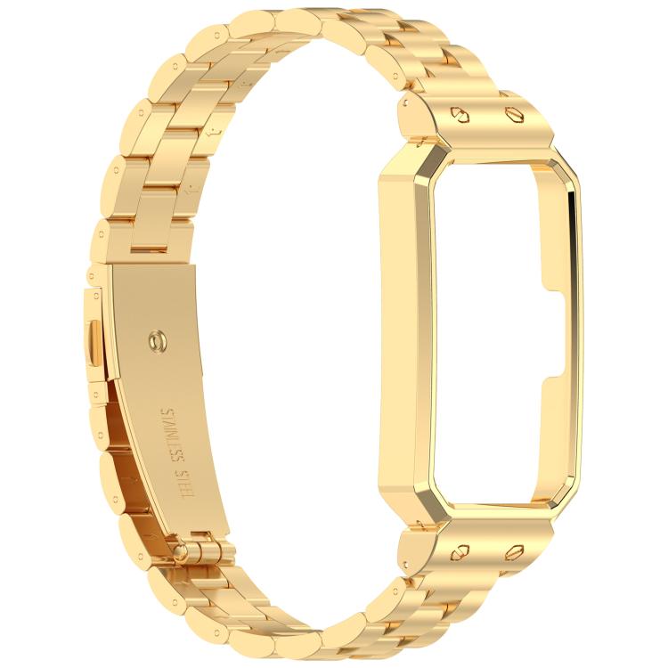For Huawei Band 10 / 10 NFC / 9 / 9 NFC Watch Frame Integrated Three Beads Stainless Steel Watch Band(Gold)