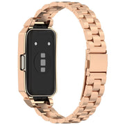 For Huawei Band 10 / 10 NFC / 9 / 9 NFC Watch Frame Integrated Three Beads Stainless Steel Watch Band(Rose Gold)