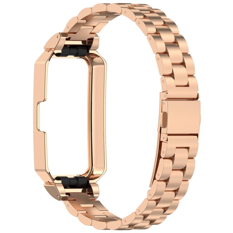 For Huawei Band 10 / 10 NFC / 9 / 9 NFC Watch Frame Integrated Three Beads Stainless Steel Watch Band(Rose Gold)