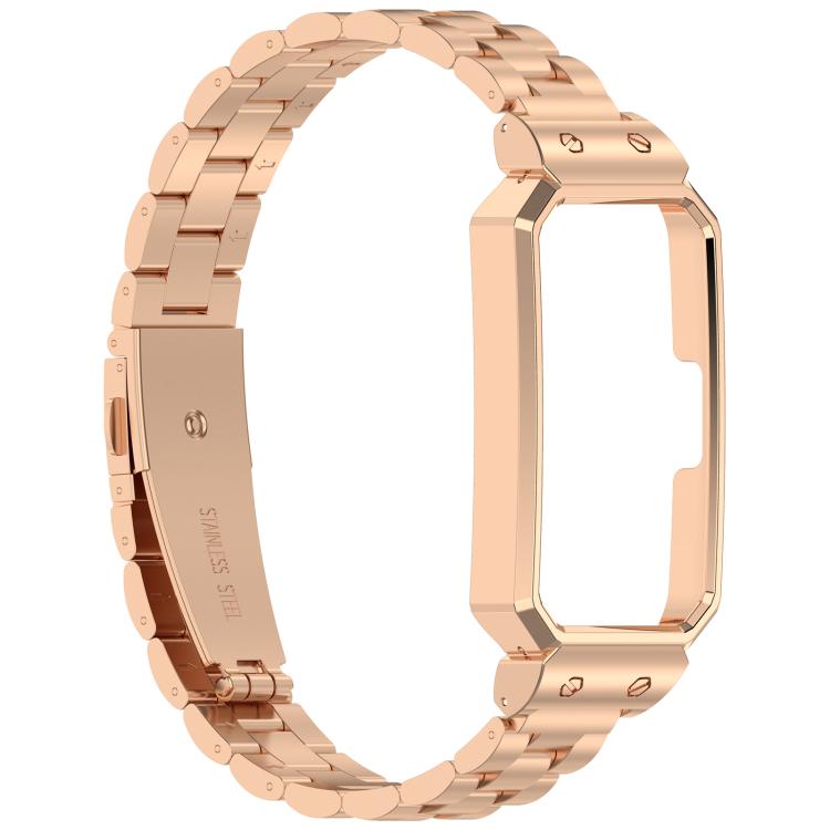 For Huawei Band 10 / 10 NFC / 9 / 9 NFC Watch Frame Integrated Three Beads Stainless Steel Watch Band(Rose Gold)