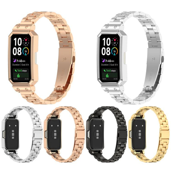 For Huawei Band 10 / 10 NFC / 9 / 9 NFC Watch Frame Integrated Three Beads Stainless Steel Watch Band(Silver)