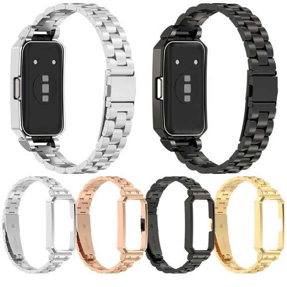 For Huawei Band 10 / 10 NFC / 9 / 9 NFC Watch Frame Integrated Three Beads Stainless Steel Watch Band(Silver)