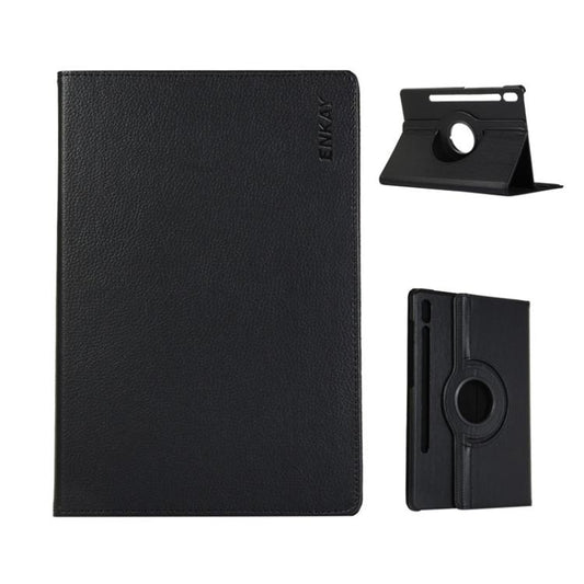 For Samsung Galaxy Tab S10 FE / S9 FE / S9 ENKAY 360 Degree Rotation Litchi Leather Smart Tablet Case(Black) - free shipping - PMC Jewellery - Order now!