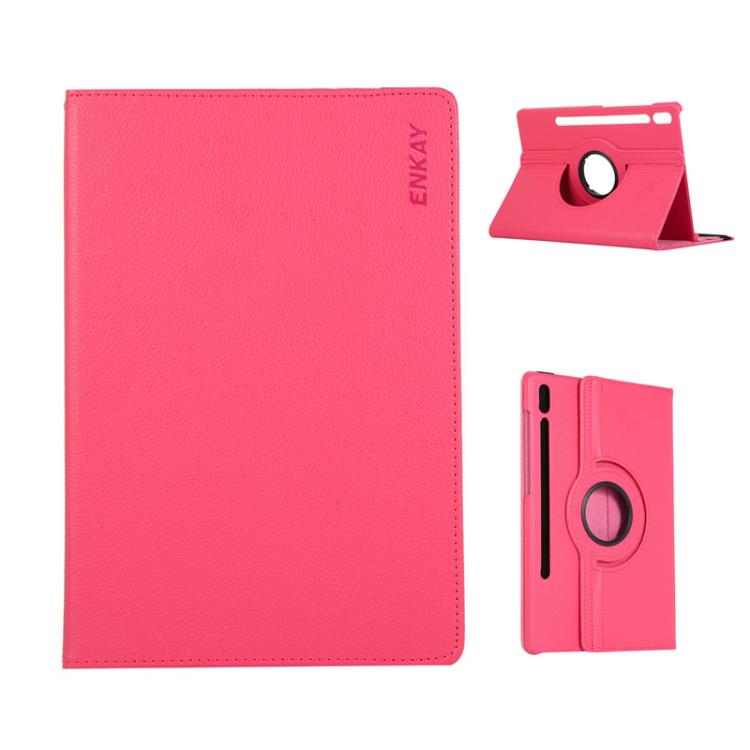 For Samsung Galaxy Tab S10 FE / S9 FE / S9 ENKAY 360 Degree Rotation Litchi Leather Smart Tablet Case(Rose Red) - free shipping - PMc TechLife - Order now!