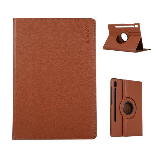 For Samsung Galaxy Tab S10+ / S9 FE+ / S9+ ENKAY 360 Degree Rotation Litchi Leather Smart Tablet Case(Brown) - free shipping - PMC Jewellery - Order now!