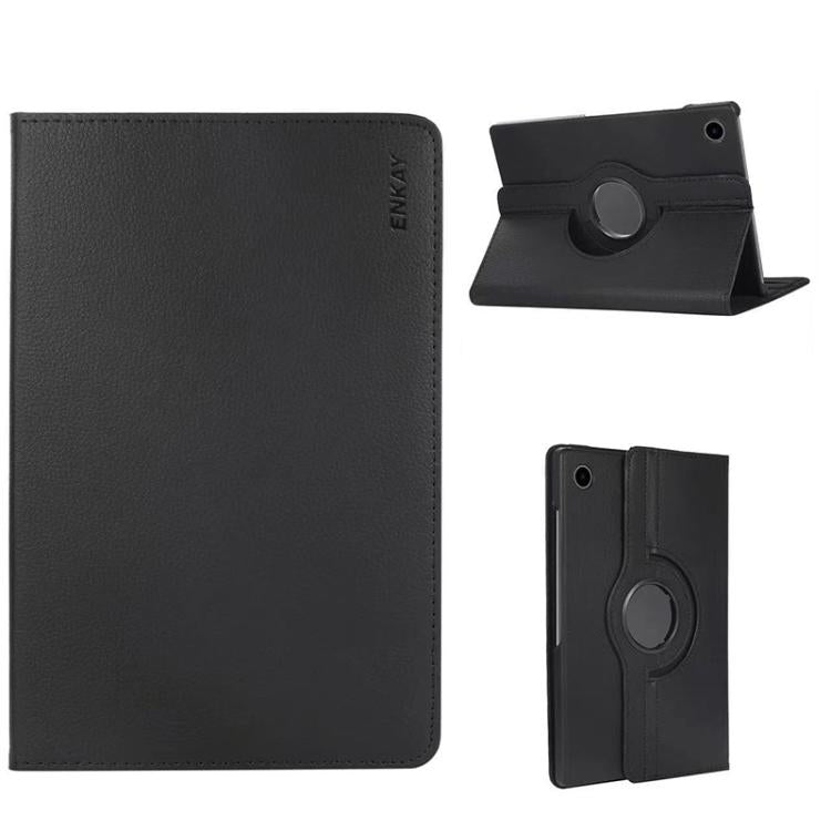 For Samsung Galaxy Tab A9 8.7 ENKAY 360 Degree Rotation Litchi Leather Smart Tablet Case(Black) - free shipping - PMc TechLife - Order now!