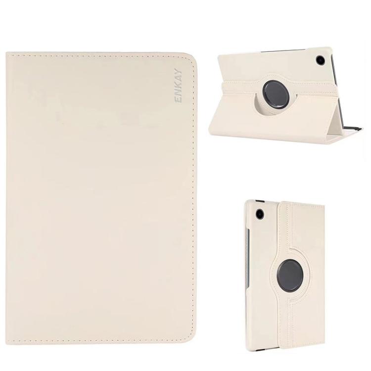For Samsung Galaxy Tab A9 8.7 ENKAY 360 Degree Rotation Litchi Leather Smart Tablet Case(White) - free shipping - PMc TechLife - Order now!
