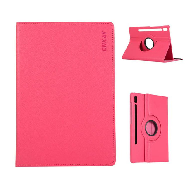 For Samsung Galaxy Tab S10 Ultra / S9 Ultra ENKAY 360 Degree Rotation Litchi Leather Smart Tablet Case(Rose Red)