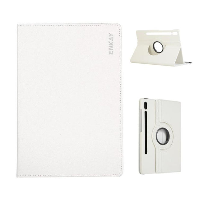 For Samsung Galaxy Tab S10 Ultra / S9 Ultra ENKAY 360 Degree Rotation Litchi Leather Smart Tablet Case(White)