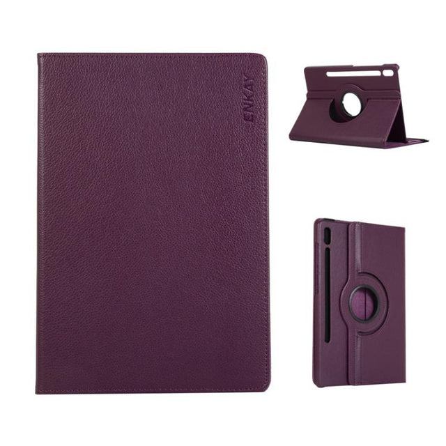 For Samsung Galaxy Tab S10 Ultra / S9 Ultra ENKAY 360 Degree Rotation Litchi Leather Smart Tablet Case(Dark Purple)