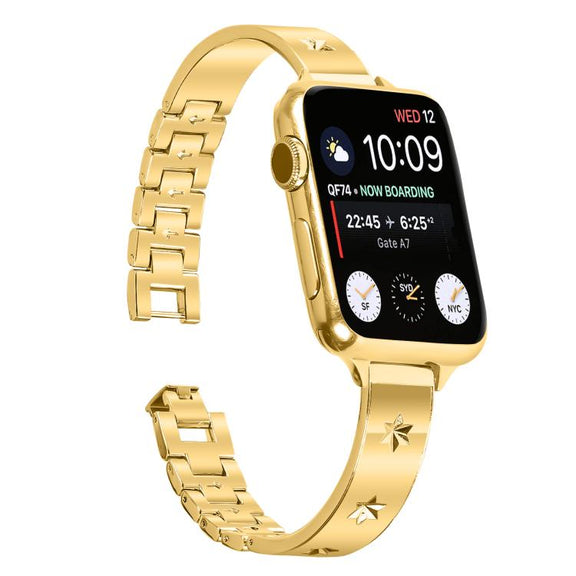 For Apple Watch 46mm / 49mm / 45mm / 44mm Snowflake Petals Bracelet Metal Watch Band(Gold)