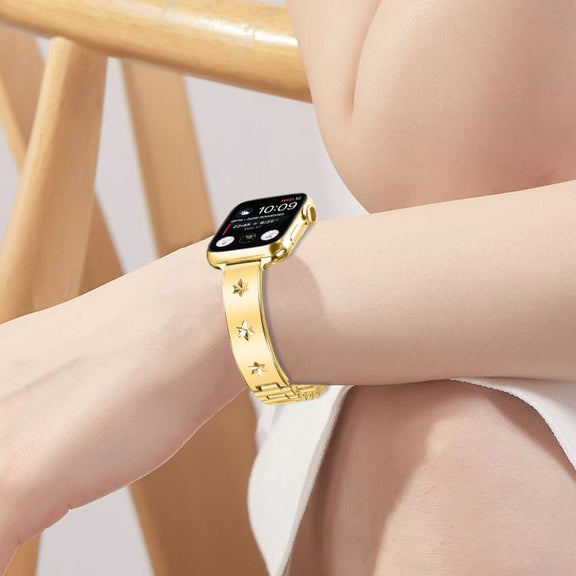 For Apple Watch 46mm / 49mm / 45mm / 44mm Snowflake Petals Bracelet Metal Watch Band(Gold)