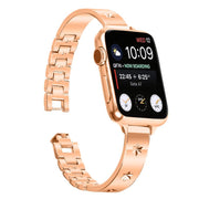 For Apple Watch 46mm / 49mm / 45mm / 44mm Snowflake Petals Bracelet Metal Watch Band(Rose Gold)