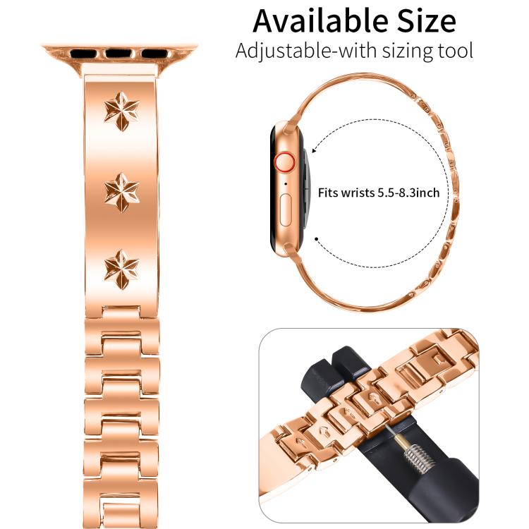 For Apple Watch 46mm / 49mm / 45mm / 44mm Snowflake Petals Bracelet Metal Watch Band(Rose Gold)