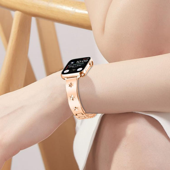 For Apple Watch 42mm / 41mm / 40mm / 38mm Snowflake Petals Bracelet Metal Watch Band(Rose Gold)