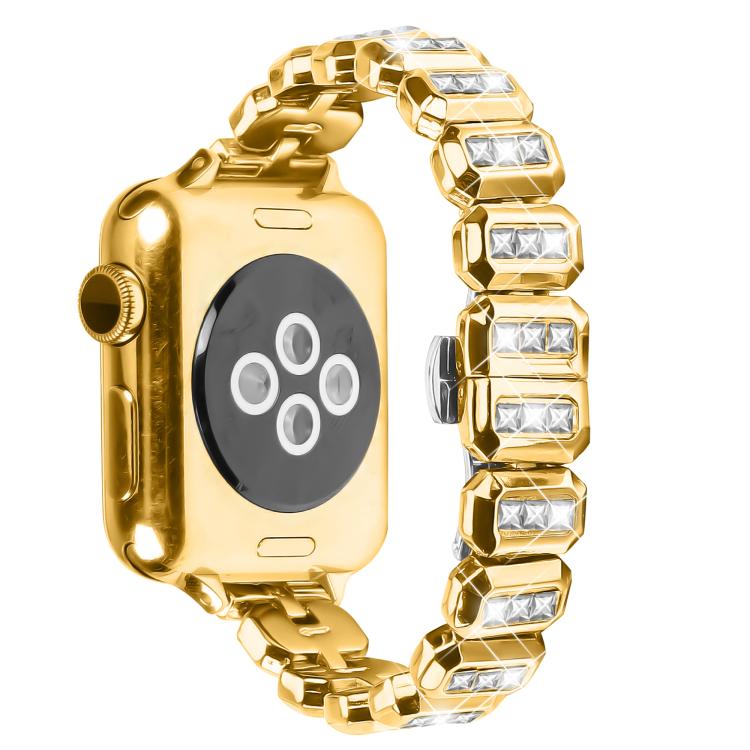 For Apple Watch 46mm / 49mm / 45mm / 44mm Small Square Diamonds Butterfly Buckle Watch Band(Gold) - free shipping - PMC TechLife - Order now!