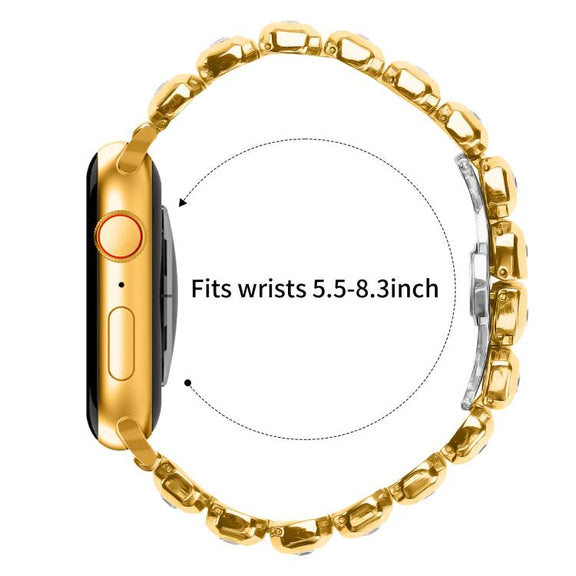 For Apple Watch 46mm / 49mm / 45mm / 44mm Small Square Diamonds Butterfly Buckle Watch Band(Gold)