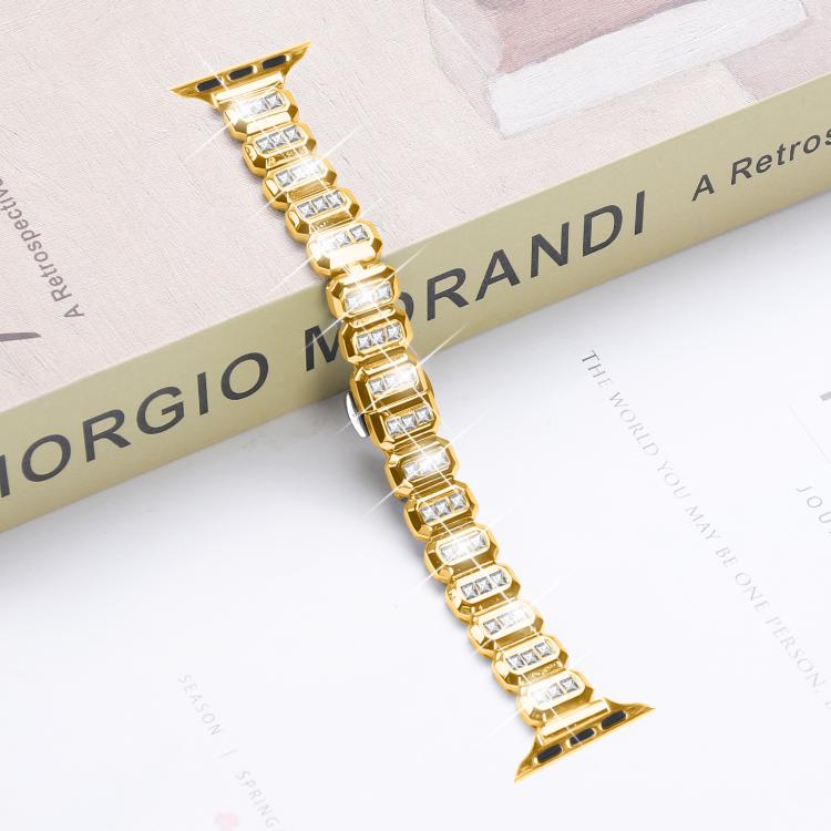 For Apple Watch 46mm / 49mm / 45mm / 44mm Small Square Diamonds Butterfly Buckle Watch Band(Gold) - free shipping - PMC TechLife - Order now!
