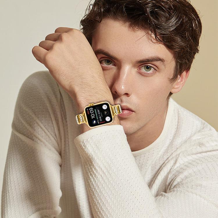 For Apple Watch 42mm / 41mm / 40mm / 38mm Small Square Diamonds Butterfly Buckle Watch Band(Gold) - free shipping - PMC TechLife - Order now!