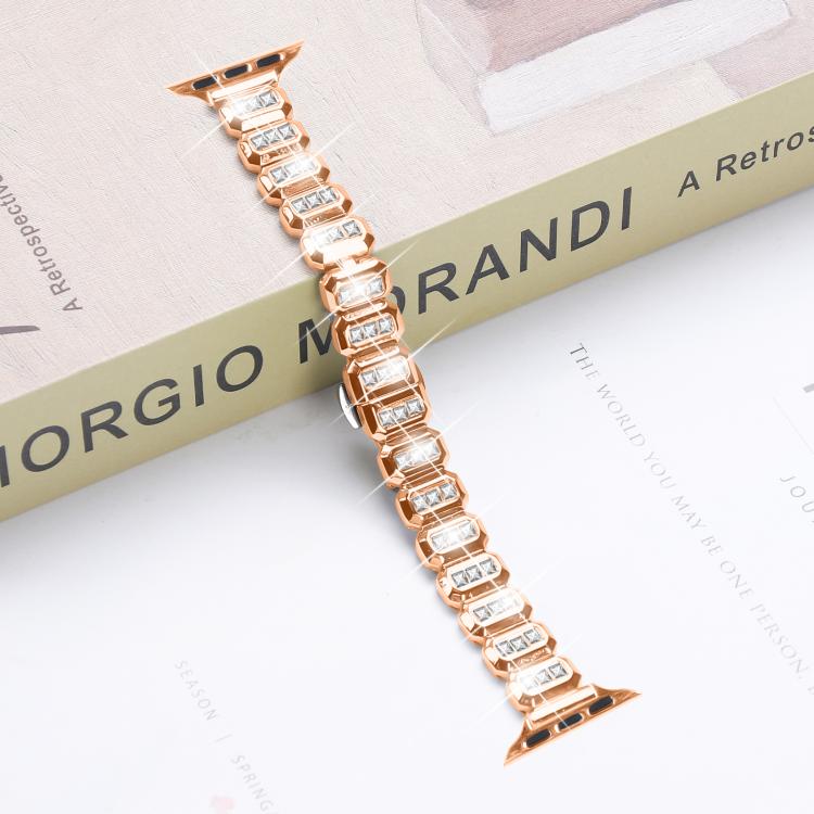 For Apple Watch 42mm / 41mm / 40mm / 38mm Small Square Diamonds Butterfly Buckle Watch Band(Rose Gold) - free shipping - PMC TechLife - Order now!