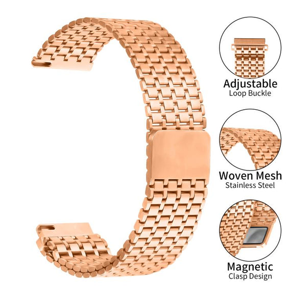 22mm Nine-beads Magnetic Buckle Stainless Steel Watch Band(Rose Gold)