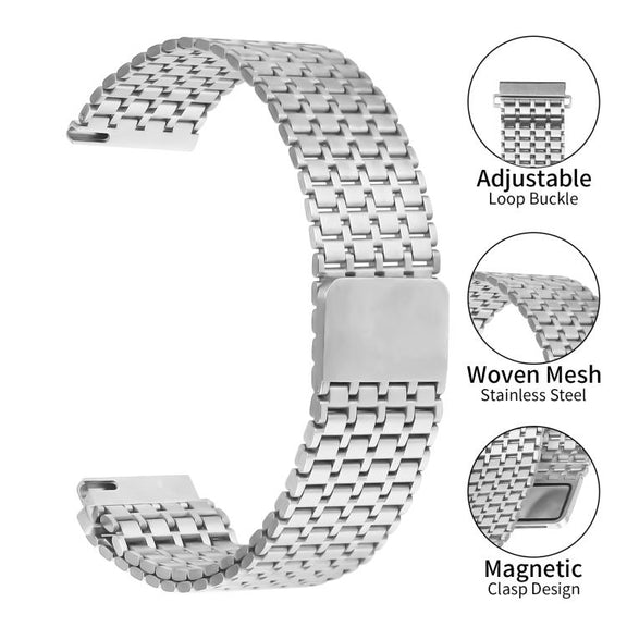 22mm Nine-beads Magnetic Buckle Stainless Steel Watch Band(Silver)