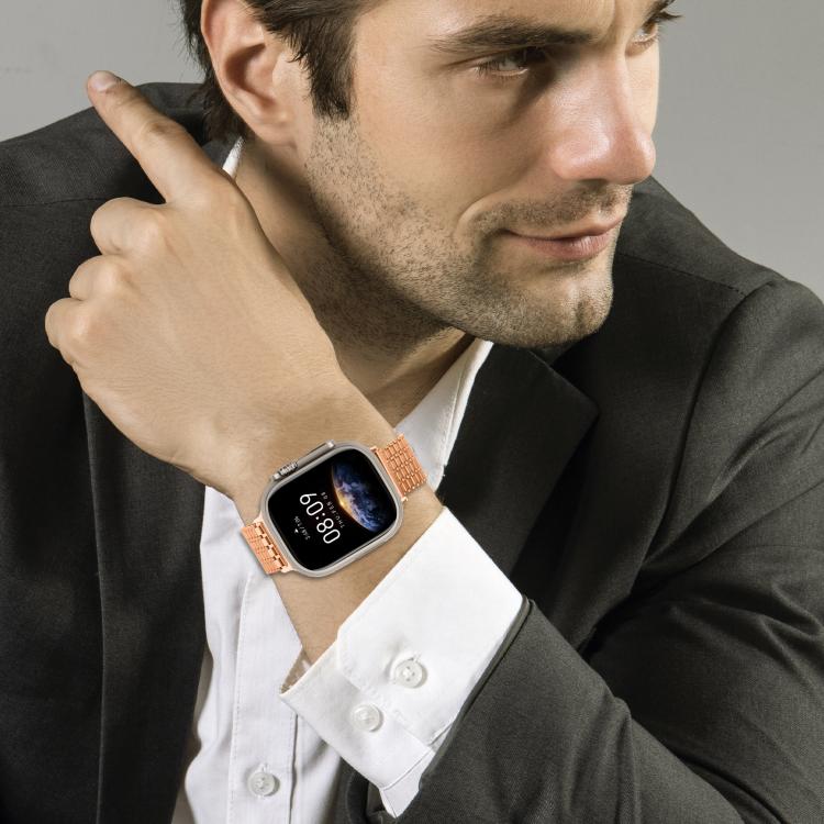 For Apple Watch 42mm / 41mm / 40mm / 38mm Nine-Bead Magnetic Loop Steel Watch Band(Rose Gold) - free shipping - PMC TechLife - Order now!