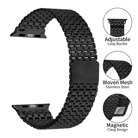 For Apple Watch 46mm / 49mm / 45mm / 44mm Nine-Bead Magnetic Loop Steel Watch Band(Black)