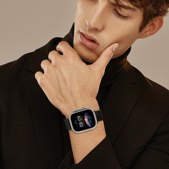 For Apple Watch 46mm / 49mm / 45mm / 44mm Nine-Bead Magnetic Loop Steel Watch Band(Black)