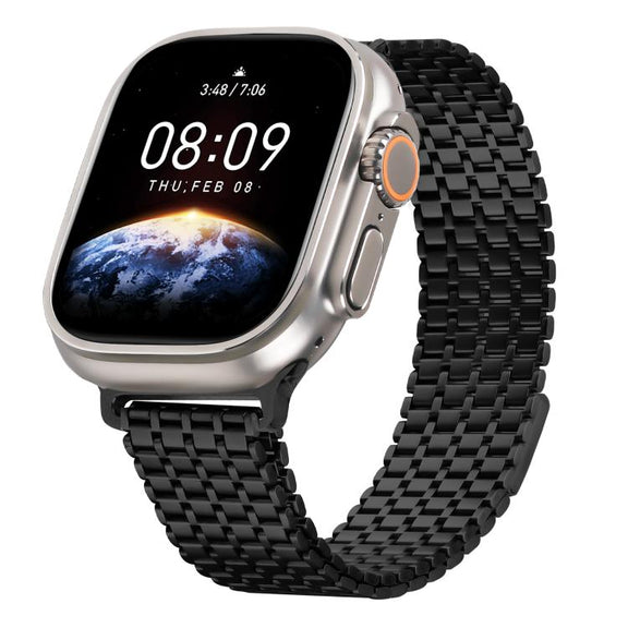 For Apple Watch 46mm / 49mm / 45mm / 44mm Nine-Bead Magnetic Loop Steel Watch Band(Black)