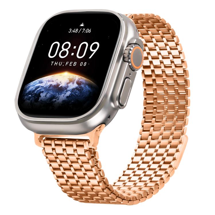 For Apple Watch 46mm / 49mm / 45mm / 44mm Nine-Bead Magnetic Loop Steel Watch Band(Rose Gold) - free shipping - PMC TechLife - Order now!