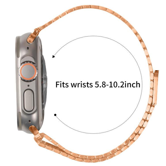 For Apple Watch 46mm / 49mm / 45mm / 44mm Nine-Bead Magnetic Loop Steel Watch Band(Rose Gold)
