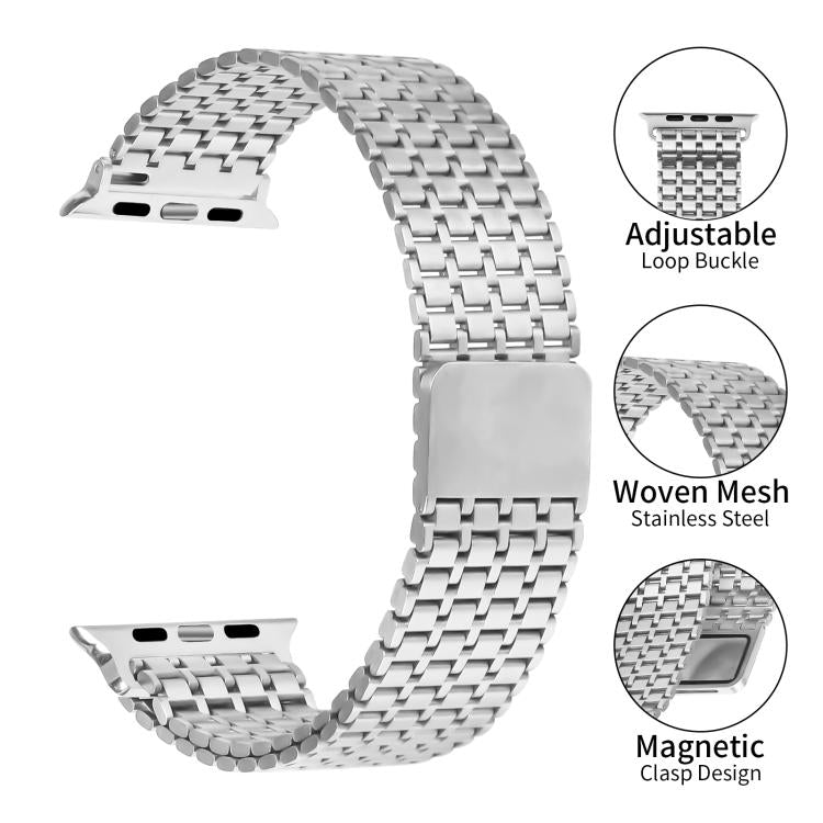 For Apple Watch 46mm / 49mm / 45mm / 44mm Nine-Bead Magnetic Loop Steel Watch Band(Silver) - free shipping - PMC TechLife - Order now!